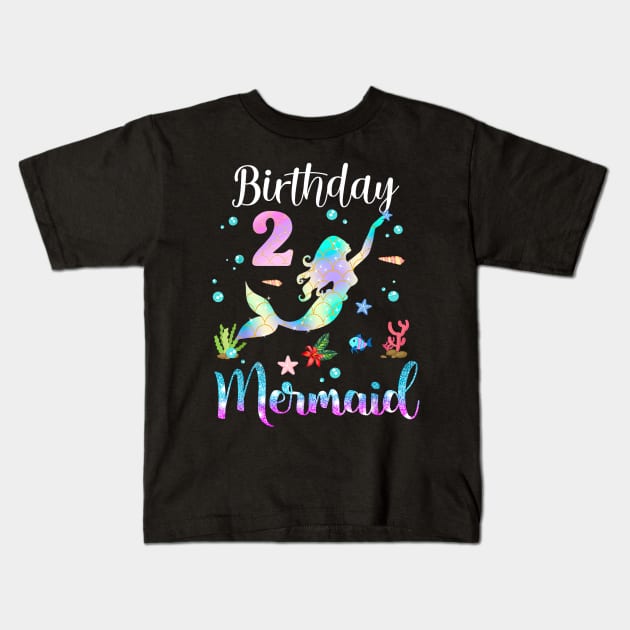 2 Years Old Birthday Mermaid Happy 2nd Birthday Kids T-Shirt by Vintage White Rose Bouquets